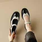 Women's Two-Tone Wingtip Platform Mary Janes in Black