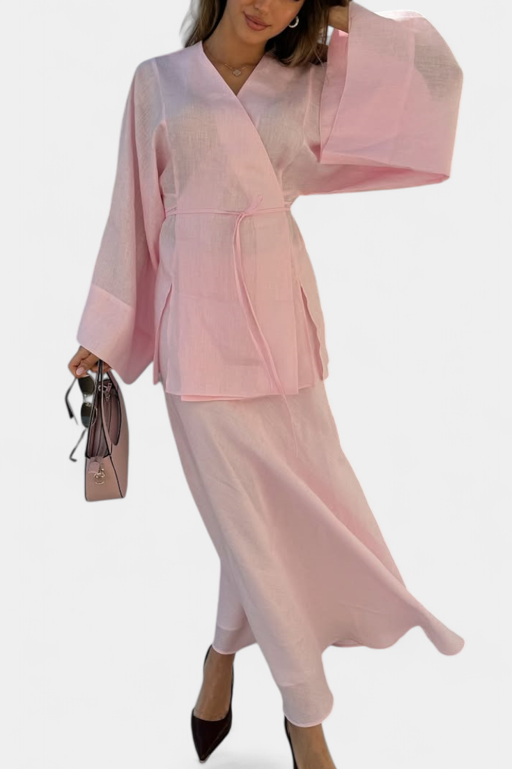 Women's V-Neck Top and Slit Skirt Ensemble, photo 3