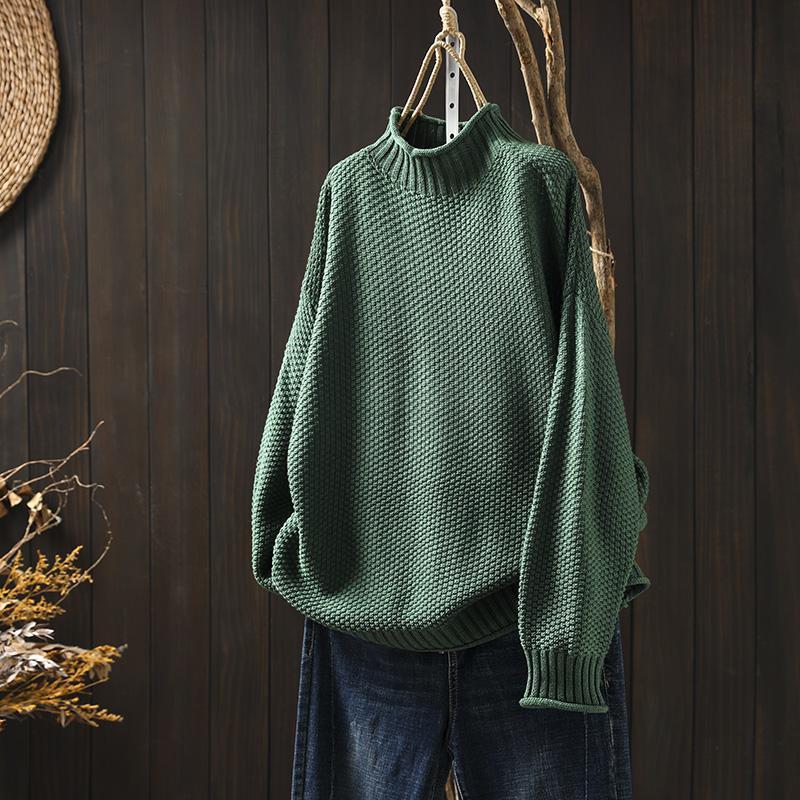 Women's Chunky Turtleneck Sweater in Green