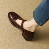 Women's Two-Tone Wingtip T-Strap Shoes in Brown