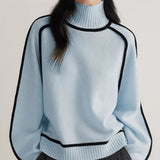 Women's Ribbed Turtleneck Sweater in Light Blue