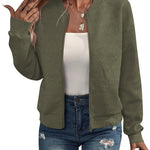 Women's Textured Bomber Jacket in Olive Green