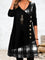 Women's V-Neck Plaid Hem Dress in Black