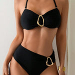 Metal Buckle Suspender Bikini Two-Piece in Black