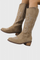 Suede Western Boots with Stitch Detail in Khaki