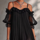 Women's Long Dress in Chiffon with V-Neck, photo 4