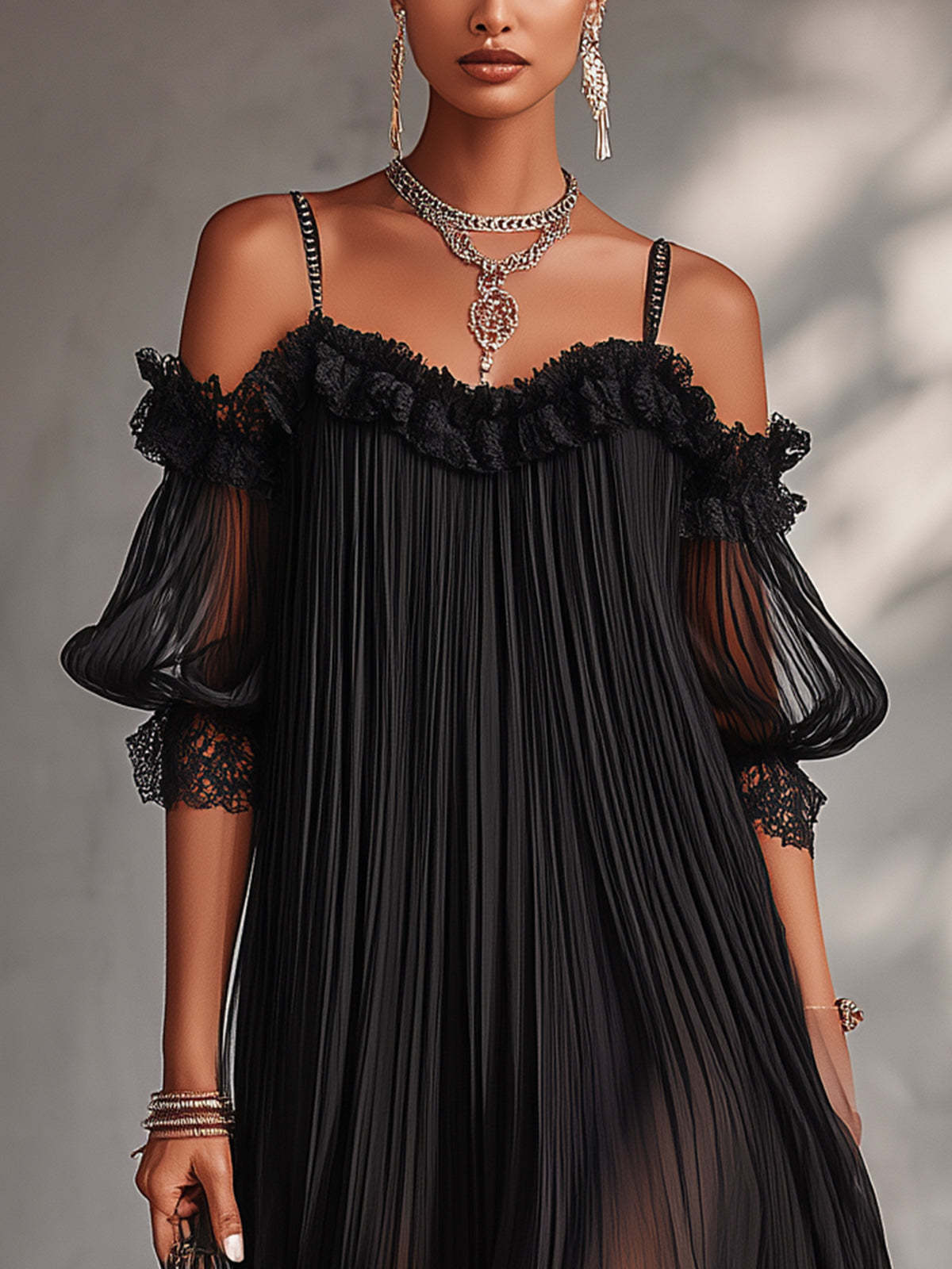 Women's Long Dress in Chiffon with V-Neck, photo 4