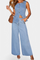 Fitted Sleeveless Jacket & Wide-Leg Jeans in Blue