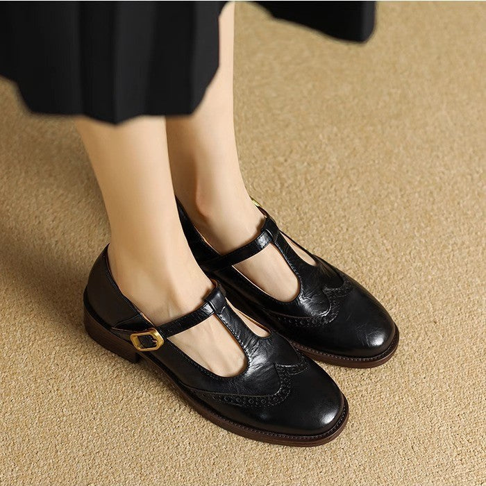 Women's Two-Tone Wingtip T-Strap Shoes, photo 2