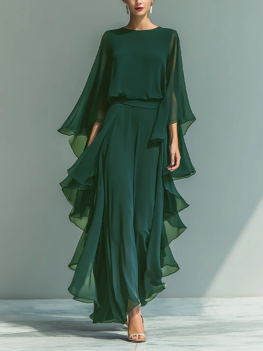 Women's Elegant Flowing Evening Jumpsuit in Green