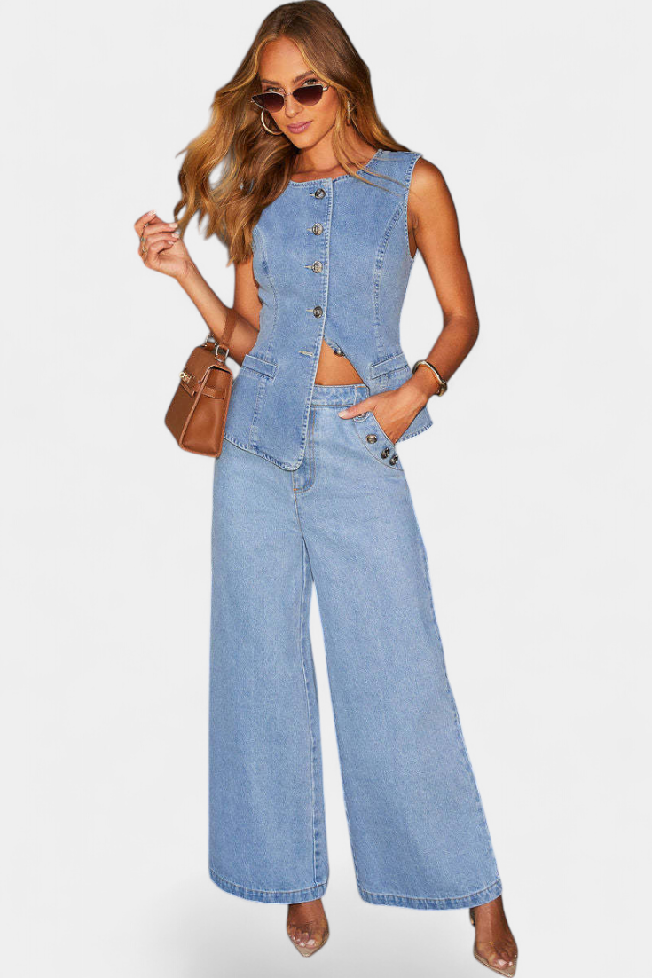 Fitted Sleeveless Jacket & Wide-Leg Jeans, photo 6
