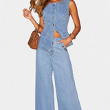 Fitted Sleeveless Jacket & Wide-Leg Jeans, photo 6