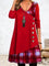 Women's V-Neck Plaid Hem Dress in Red