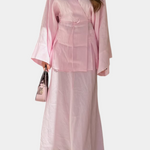 Women's V-Neck Top and Slit Skirt Ensemble in Pink