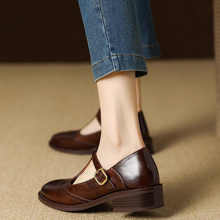 Women's Two-Tone Wingtip T-Strap Shoes, photo 3