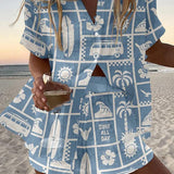 Women's Retro Surf Print Two-Piece Summer Set