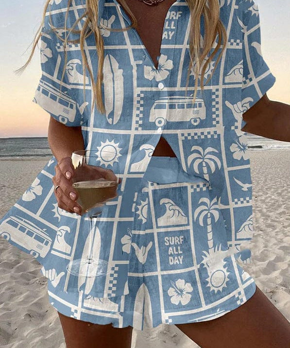 Women's Retro Surf Print Two-Piece Summer Set