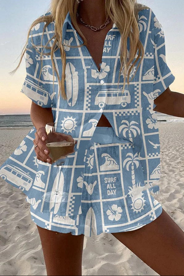 Women's Retro Surf Print Two-Piece Summer Set