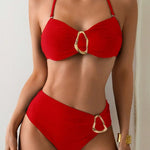 Metal Buckle Suspender Bikini Two-Piece in Red