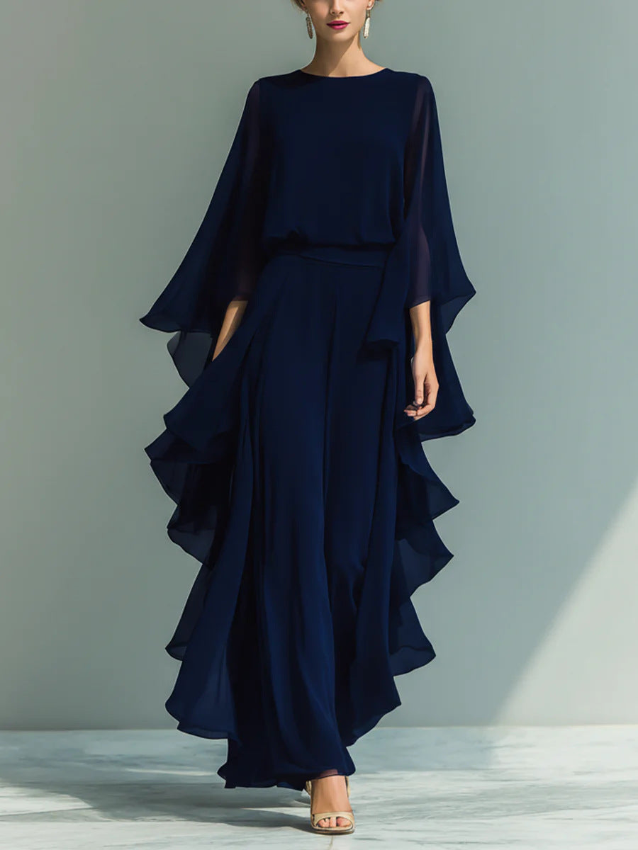 Women's Elegant Flowing Evening Jumpsuit in Navy
