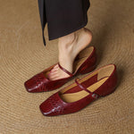 Women's Woven Square-Toe Mary Jane Flats in Red