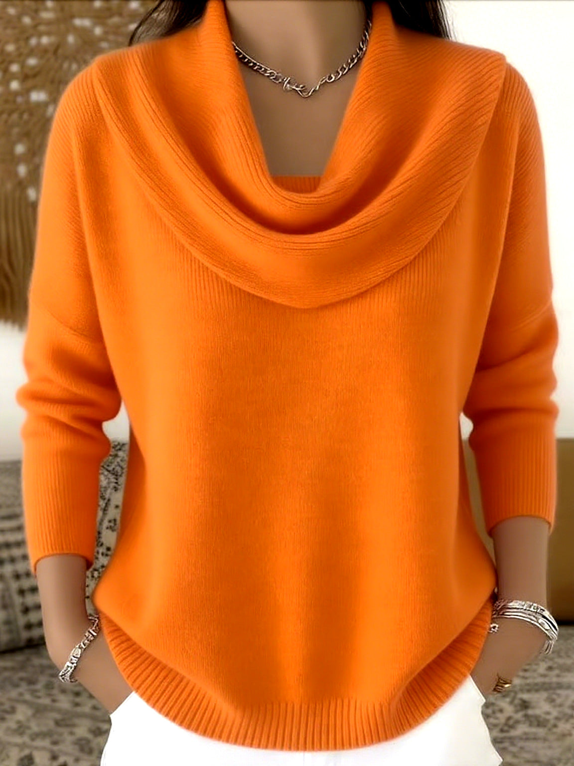 Women's Cowl Neck Sweater in Orange