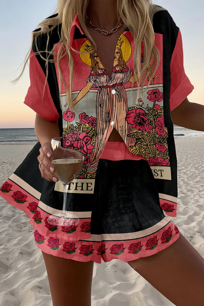 Women's Tarot Print Two-Piece Summer Set