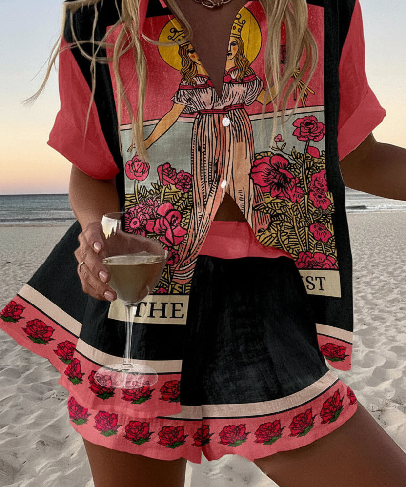Women's Tarot Print Two-Piece Summer Set