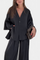 V-Neck Top with Straight-Leg Pants Set in Black