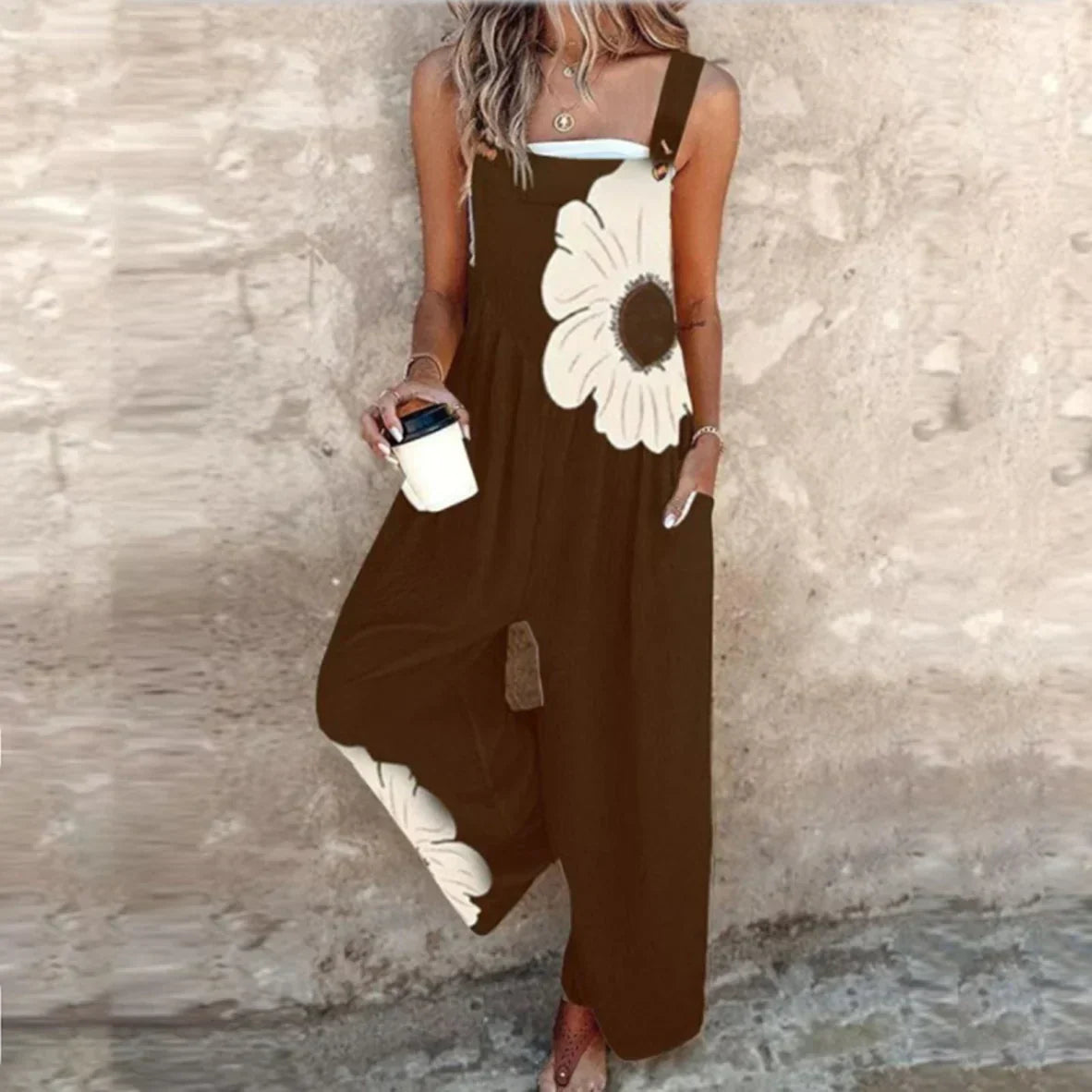 Delilah Comfortable printed jumpsuit in Brown