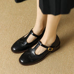 Women's Two-Tone Wingtip T-Strap Shoes in Black
