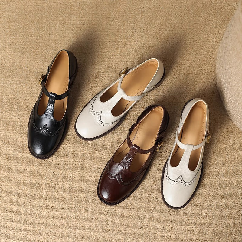 Women's Two-Tone Wingtip T-Strap Shoes, photo 9