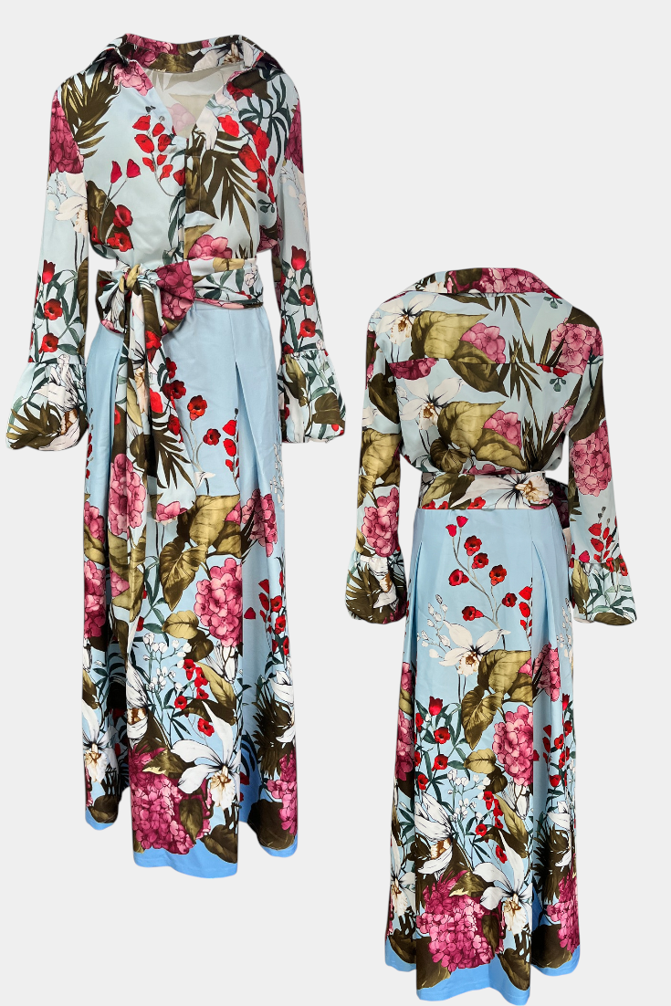 Women's Belted Shirt and Palazzo Pants