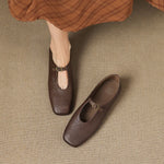 Women's High-Vamp Mary Jane Flats in Brown