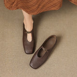 Women's High-Vamp Mary Jane Flats in Brown