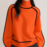 Women's Ribbed Turtleneck Sweater in Orange