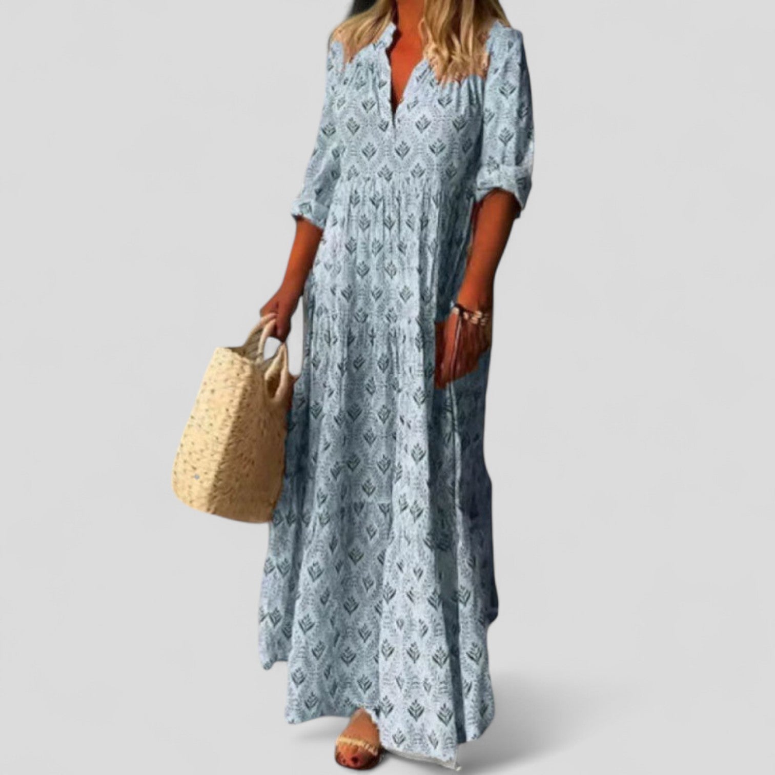 Marcivine Sophisticated Maxi Dress in Light Blue