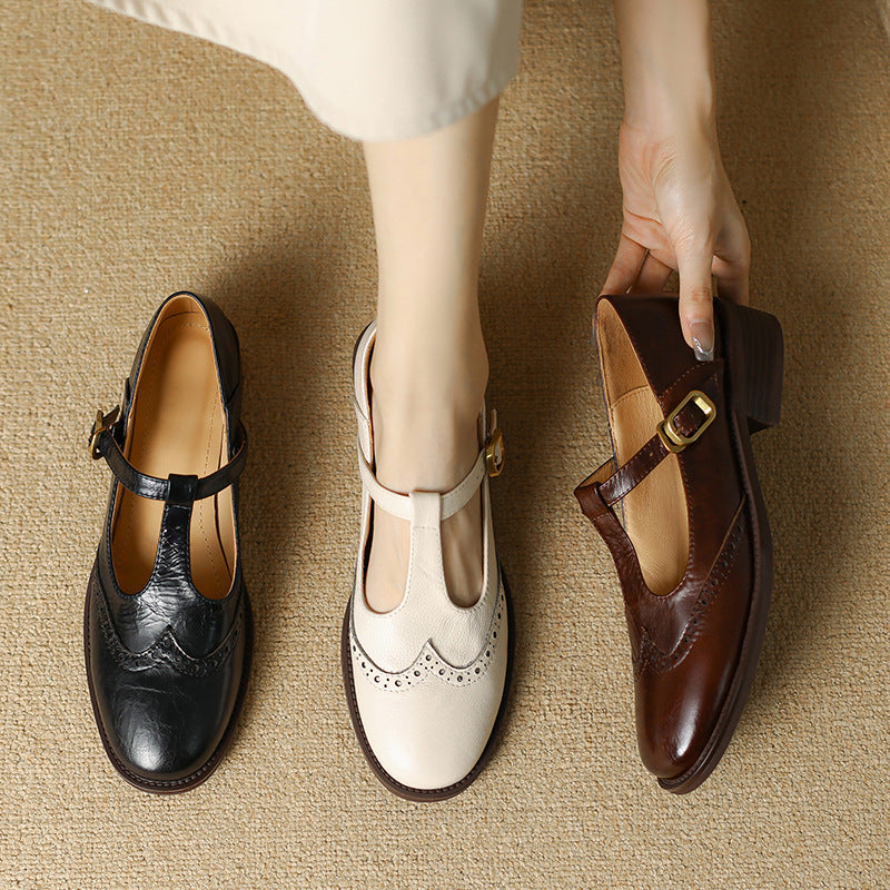 Women's Two-Tone Wingtip T-Strap Shoes, photo 10