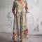 Floral V-Neck Summer Maxi Dress in Beige