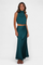 Two-Piece Draped Halter Neck Set with Open Back Design in Aqua Green