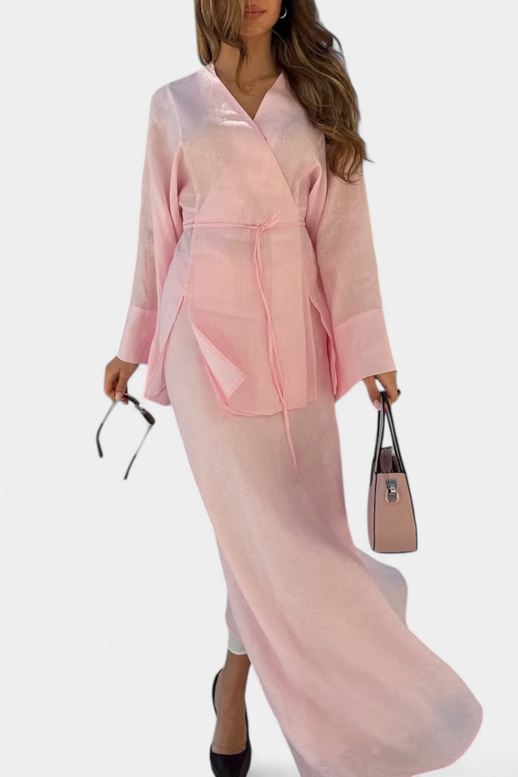 Women's V-Neck Top and Slit Skirt Ensemble, photo 2