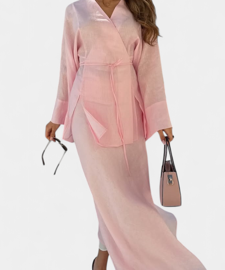 Women's V-Neck Top and Slit Skirt Ensemble, photo 2