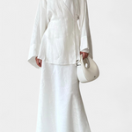 Women's V-Neck Top and Slit Skirt Ensemble in White