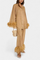 Long Sleeve Blouse & Casual Pants Set with Feather Necklace in Beige