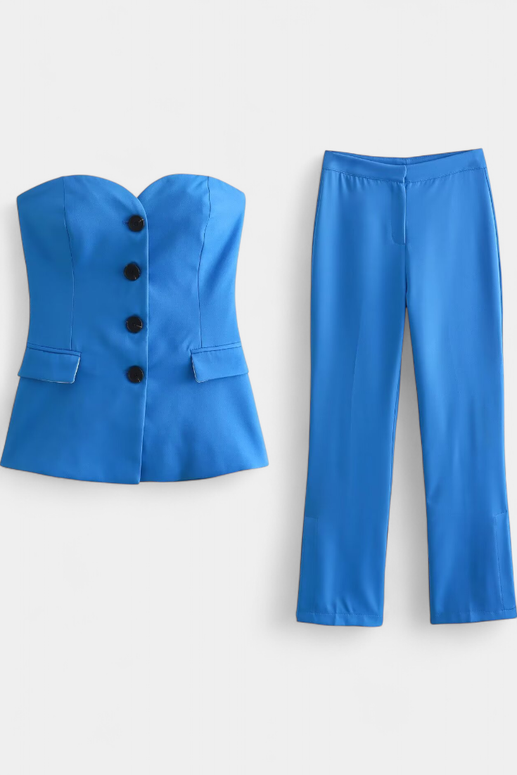 Sleeveless Minimalist Ensemble with Flared Pants in Blue