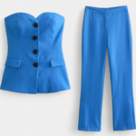 Sleeveless Minimalist Ensemble with Flared Pants in Blue