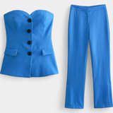 Sleeveless Minimalist Ensemble with Flared Pants in Blue