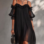 Women's Long Dress in Chiffon with V-Neck in Black