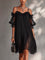 Women's Long Dress in Chiffon with V-Neck in Black