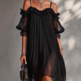Women's Long Dress in Chiffon with V-Neck